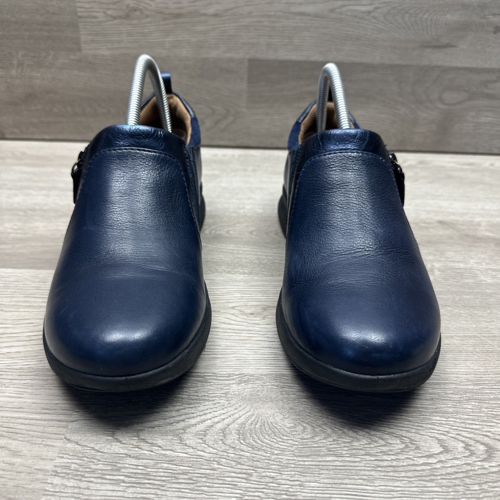 Clarks Unstructured Shoes Womens 10N Casual Side Zip Loafer Blue Leather - Picture 2 of 12